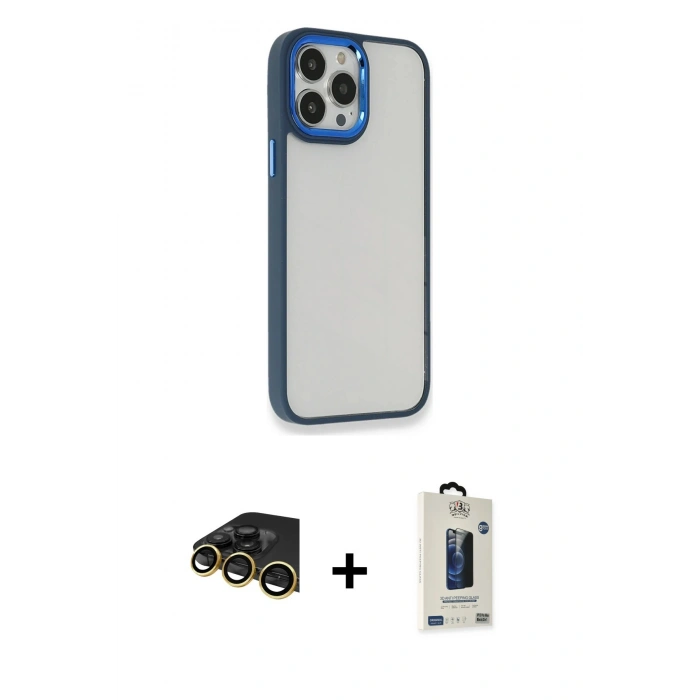 MARSİLYAN™- iPhone 14 Pro Max Kılıf Eksen Doku Prime - Siyah Bilvis Hayalet Cam Ekran Koruyucu + Raze Metal Kamera Lens - GD