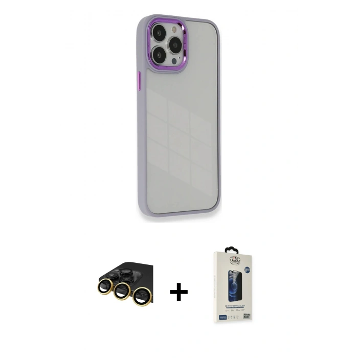 MARSİLYAN™- iPhone 14 Pro Max Kılıf Eksen Doku Prime - Siyah Bilvis Hayalet Cam Ekran Koruyucu + Raze Metal Kamera Lens - GD