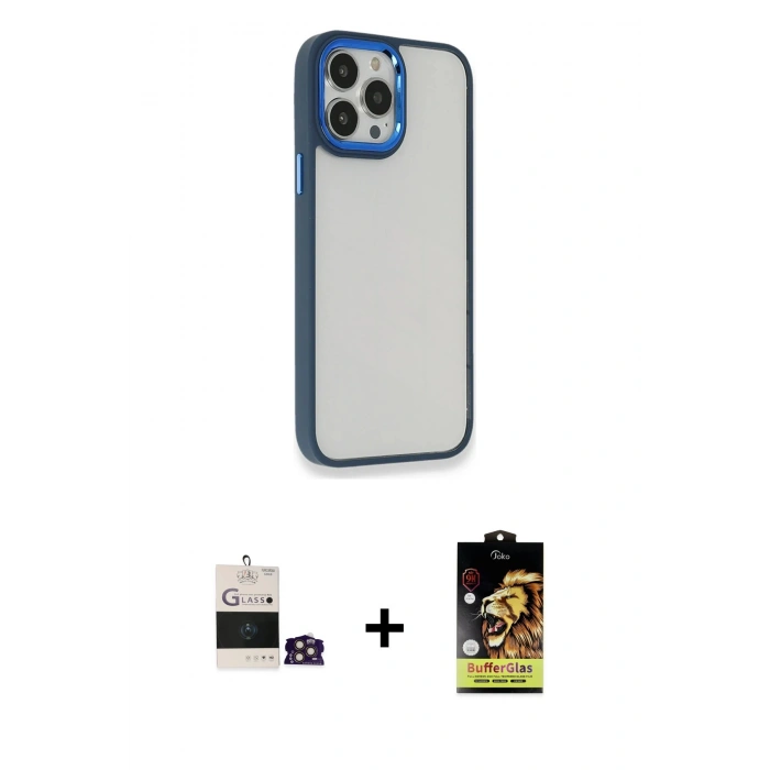 MARSİLYAN™- iPhone 14 Pro Max Kılıf Eksen Doku Prime - Siyah Buffer Cam Ekran Koruyucu + Bilvis Titan Kamera Lens - GD