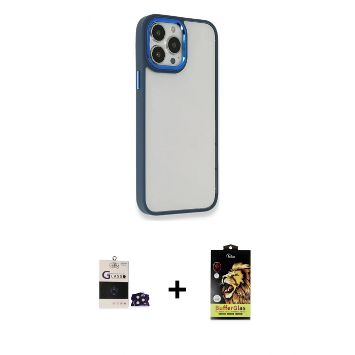 MARSİLYAN™- iPhone 14 Pro Max Kılıf Eksen Doku Prime - Siyah Buffer Cam Ekran Koruyucu + Derin Mor Bilvis Titan Kamera Lens