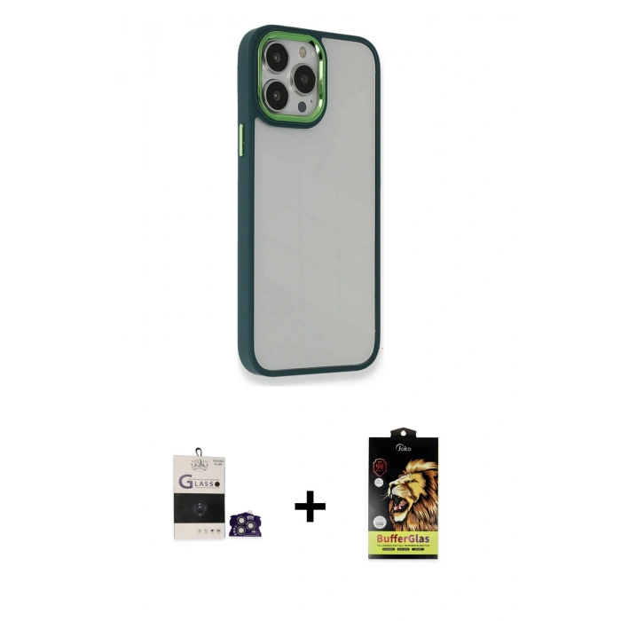 MARSİLYAN™- iPhone 14 Pro Max Kılıf Eksen Doku Prime - Siyah Buffer Cam Ekran Koruyucu + Bilvis Titan Kamera Lens - GS