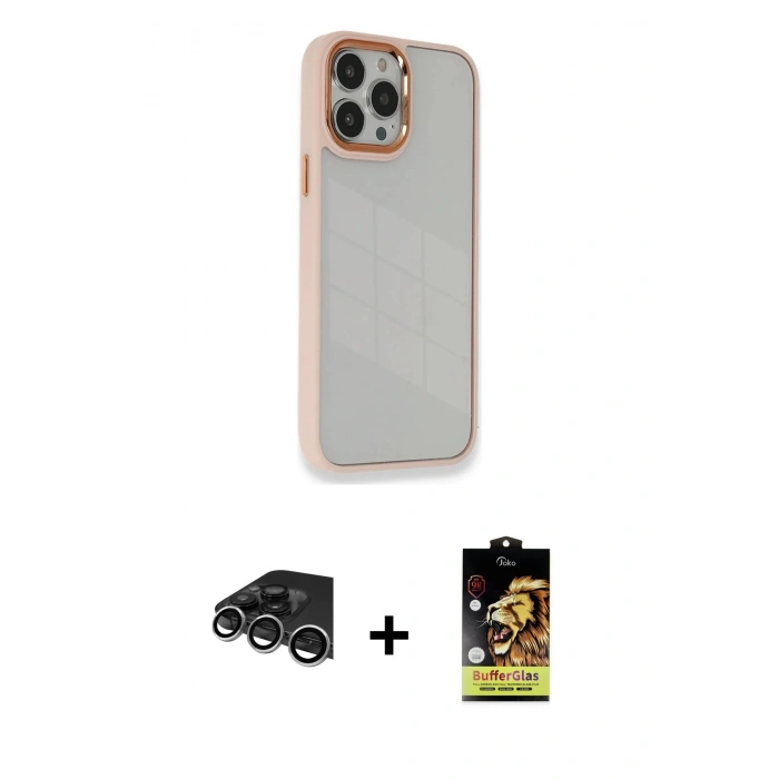 MARSİLYAN™- iPhone 14 Pro Max Kılıf Eksen Doku Prime - Siyah Buffer Cam Ekran Koruyucu + Raze Metal Kamera Lens - GS