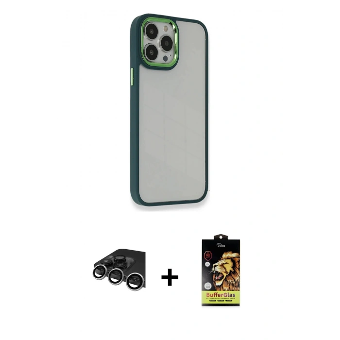 MARSİLYAN™- iPhone 14 Pro Max Kılıf Eksen Doku Prime - Siyah Buffer Cam Ekran Koruyucu + Raze Metal Kamera Lens - GS