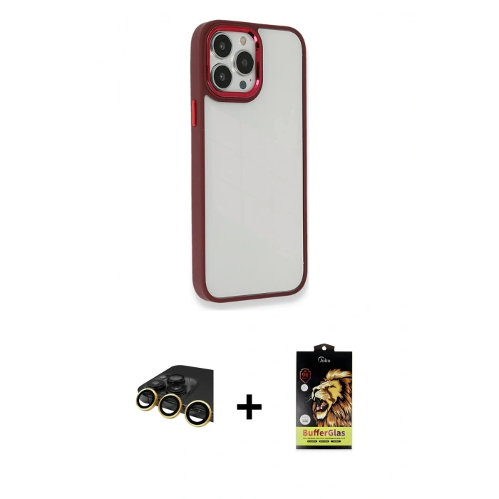 MARSİLYAN™- iPhone 14 Pro Max Kılıf Eksen Doku Prime - Siyah Buffer Cam Ekran Koruyucu + Raze Metal Kamera Lens - GD