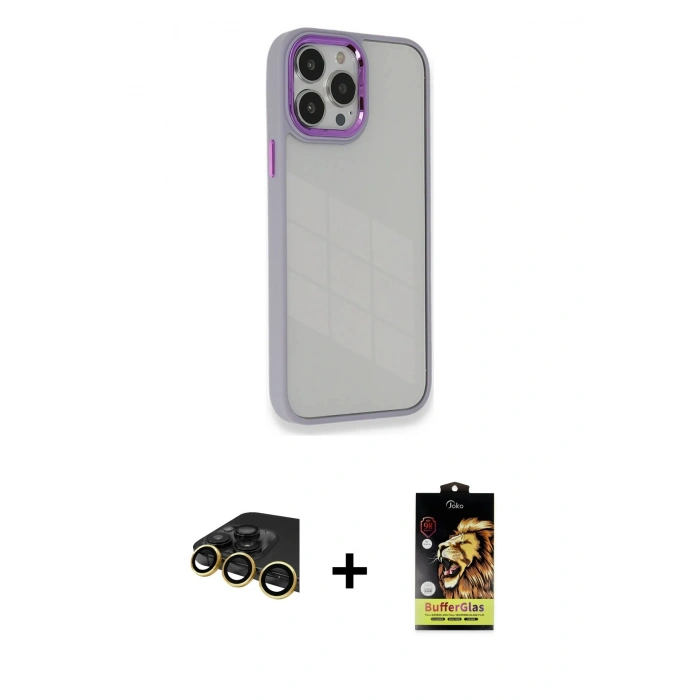 MARSİLYAN™- iPhone 14 Pro Max Kılıf Eksen Doku Prime - Siyah Buffer Cam Ekran Koruyucu + Raze Metal Kamera Lens - GD