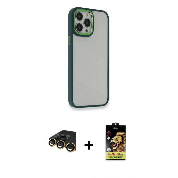 MARSİLYAN™- iPhone 14 Pro Max Kılıf Eksen Doku Prime - Siyah Buffer Cam Ekran Koruyucu + Raze Metal Kamera Lens - GD