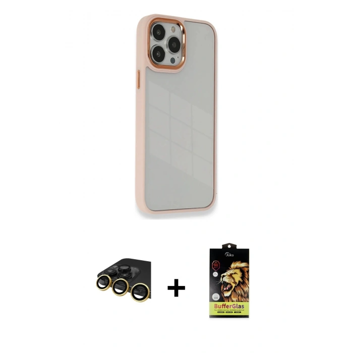 MARSİLYAN™- iPhone 14 Pro Max Kılıf Eksen Doku Prime - Siyah Buffer Cam Ekran Koruyucu + Raze Metal Kamera Lens - GD