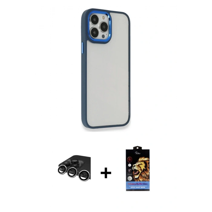 MARSİLYAN™- iPhone 14 Pro Max Kılıf Eksen Doku Prime - Siyah Buffer Hayalet Cam Ekran Koruyucu + Raze Metal Kamera Lens - GS