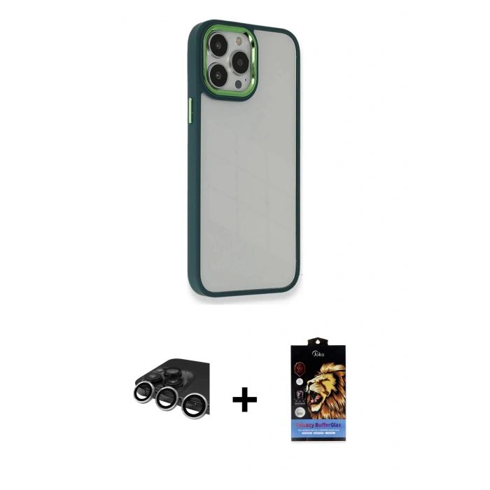 MARSİLYAN™- iPhone 14 Pro Max Kılıf Eksen Doku Prime - Siyah Buffer Hayalet Cam Ekran Koruyucu + Raze Metal Kamera Lens - GS