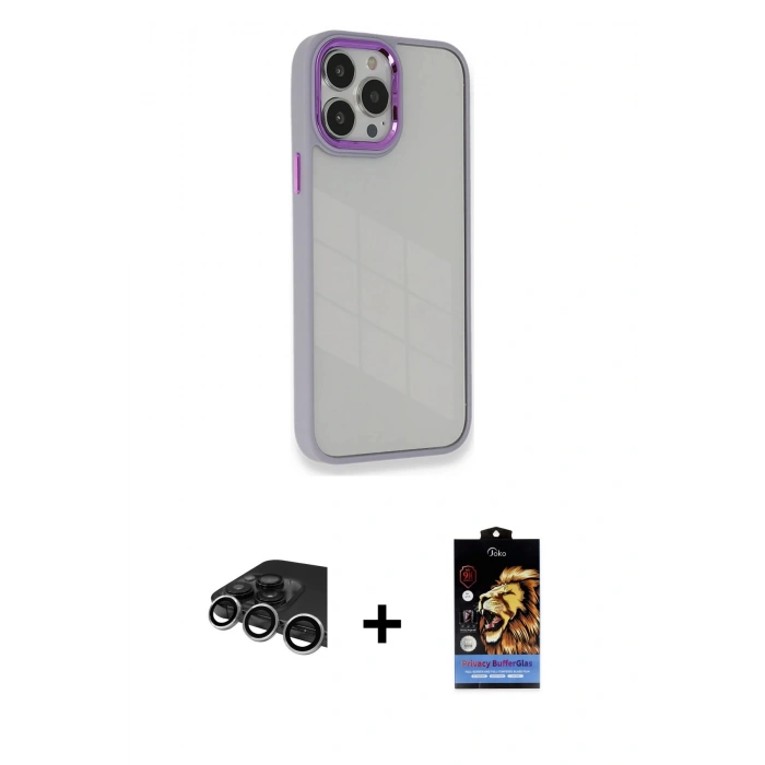 MARSİLYAN™- iPhone 14 Pro Max Kılıf Eksen Doku Prime - Siyah Buffer Hayalet Cam Ekran Koruyucu + Raze Metal Kamera Lens - GS