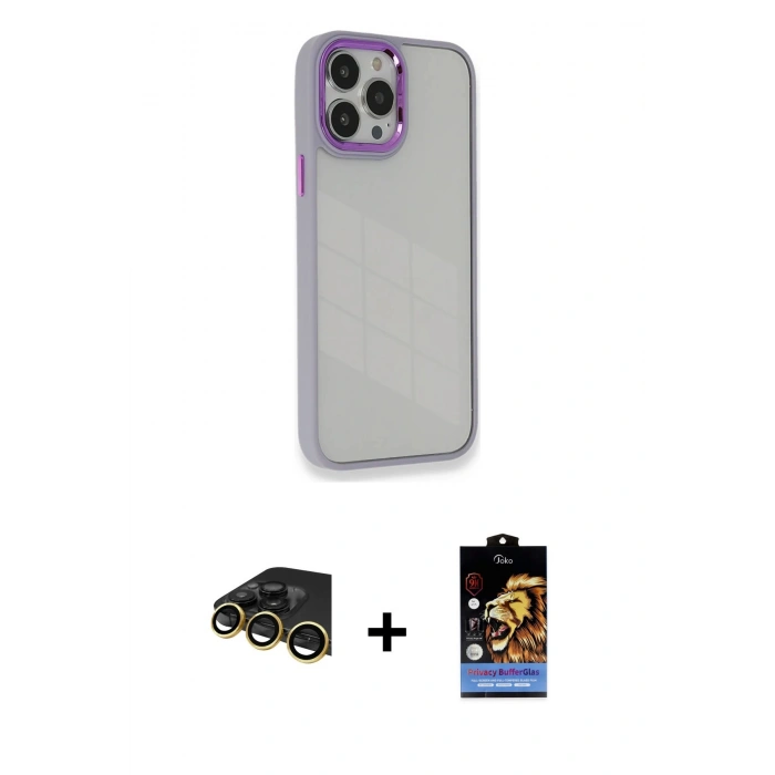 MARSİLYAN™- iPhone 14 Pro Max Kılıf Eksen Doku Prime - Siyah Buffer Hayalet Cam Ekran Koruyucu + Raze Metal Kamera Lens - GD