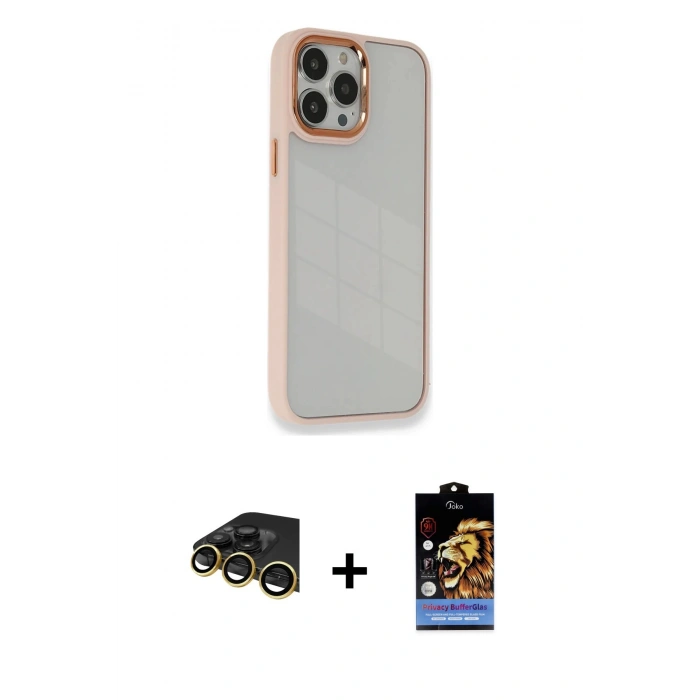 MARSİLYAN™- iPhone 14 Pro Max Kılıf Eksen Doku Prime - Siyah Buffer Hayalet Cam Ekran Koruyucu + Raze Metal Kamera Lens - GD