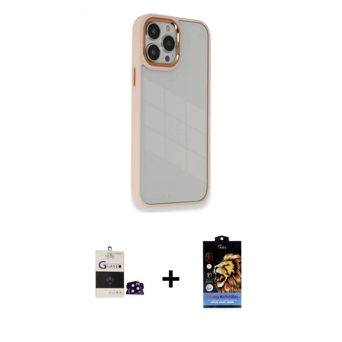 MARSİLYAN™- iPhone 14 Pro Max Kılıf Eksen Doku Prime - Siyah Buffer Hayalet Cam Ekran Koruyucu + Siyah Bilvis Titan Kamera Lens