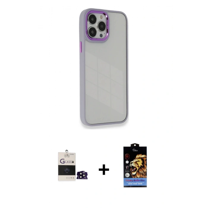 MARSİLYAN™- iPhone 14 Pro Max Kılıf Eksen Doku Prime - Siyah Buffer Hayalet Cam Ekran Koruyucu + Siyah Bilvis Titan Kamera Lens
