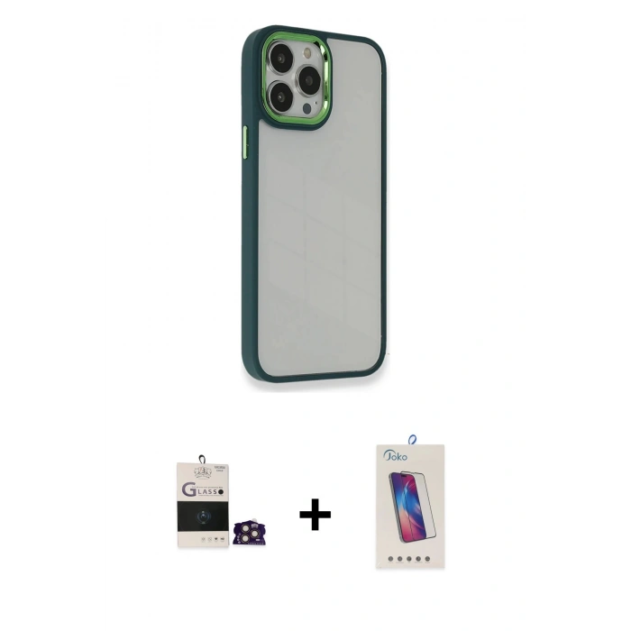 MARSİLYAN™- iPhone 14 Pro Max Kılıf Eksen Doku Prime - Siyah Joko 5D Cam + Bilvis Titan Kamera Lens - GD