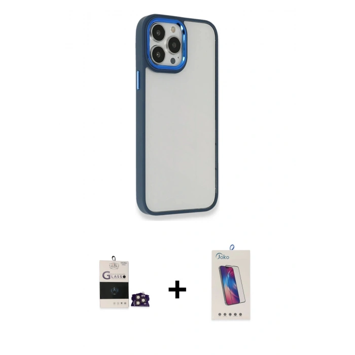 MARSİLYAN™- iPhone 14 Pro Max Kılıf Eksen Doku Prime - Siyah Joko 5D Cam + Bilvis Titan Kamera Lens - GD