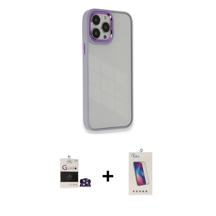 MARSİLYAN™- iPhone 14 Pro Max Kılıf Eksen Doku Prime - Siyah Joko 5D Cam + Bilvis Titan Kamera Lens - GS