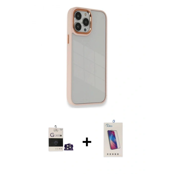 MARSİLYAN™- iPhone 14 Pro Max Kılıf Eksen Doku Prime - Siyah Joko 5D Cam + Bilvis Titan Kamera Lens - GS