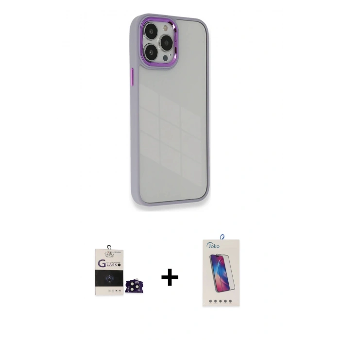 MARSİLYAN™- iPhone 14 Pro Max Kılıf Eksen Doku Prime - Siyah Joko 5D Cam + Bilvis Titan Kamera Lens - SH