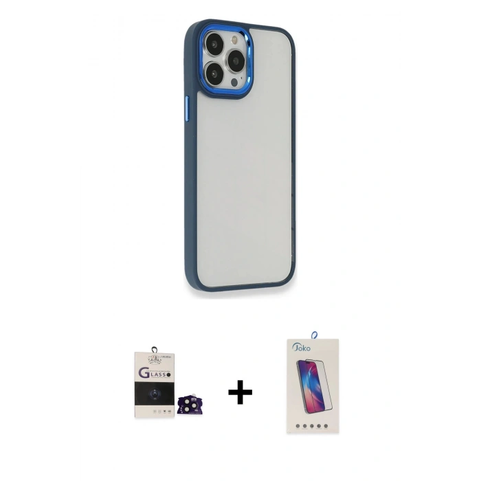 MARSİLYAN™- iPhone 14 Pro Max Kılıf Eksen Doku Prime - Siyah Joko 5D Cam + Bilvis Titan Kamera Lens - SH