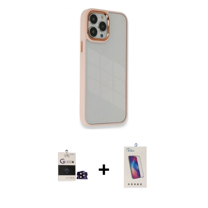 MARSİLYAN™- iPhone 14 Pro Max Kılıf Eksen Doku Prime - Siyah Joko 5D Cam + Bilvis Titan Kamera Lens - SH