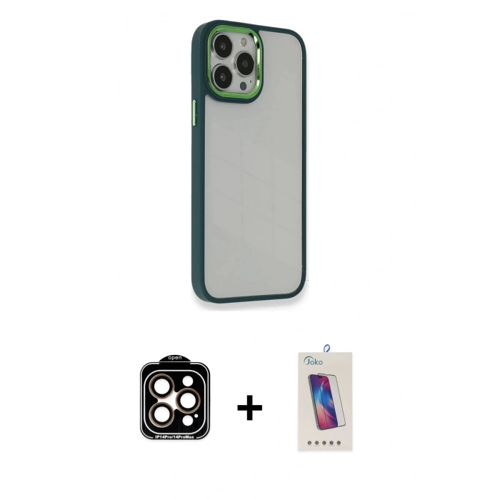MARSİLYAN™- iPhone 14 Pro Max Kılıf Eksen Doku Prime - Siyah Joko 5D Cam + PVD Metal Kamera Lens - TU