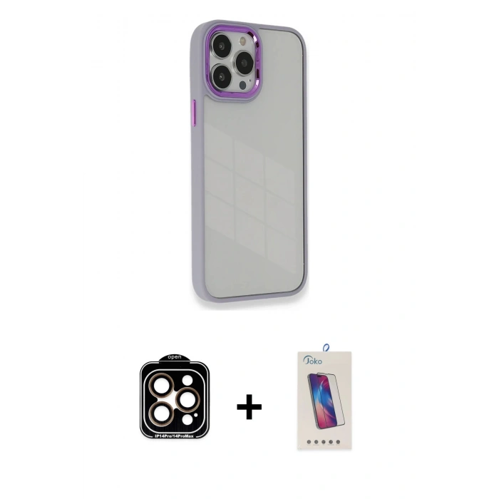 MARSİLYAN™- iPhone 14 Pro Max Kılıf Eksen Doku Prime - Siyah Joko 5D Cam + PVD Metal Kamera Lens - TU