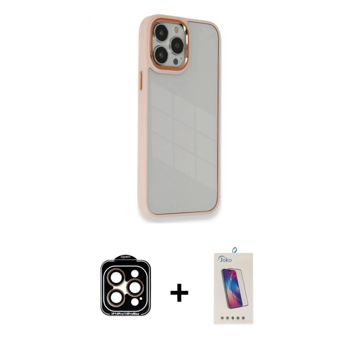 MARSİLYAN™- iPhone 14 Pro Max Kılıf Eksen Doku Prime - Siyah Joko 5D Cam + PVD Metal Kamera Lens - TU