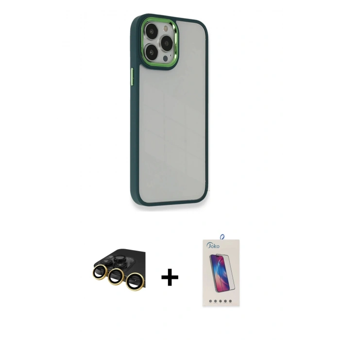 MARSİLYAN™- iPhone 14 Pro Max Kılıf Eksen Doku Prime - Siyah Joko 5D Cam + Raze Metal Kamera Lens - GD