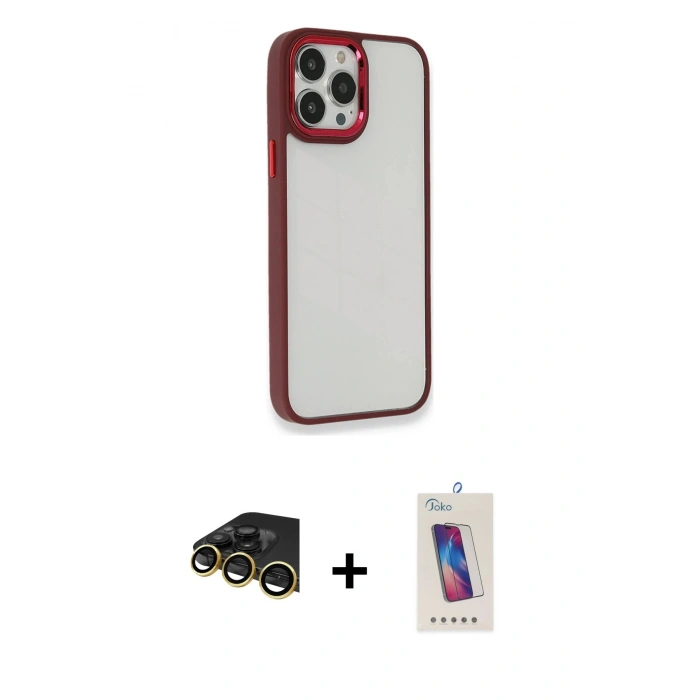 MARSİLYAN™- iPhone 14 Pro Max Kılıf Eksen Doku Prime - Siyah Joko 5D Cam + Raze Metal Kamera Lens - GD