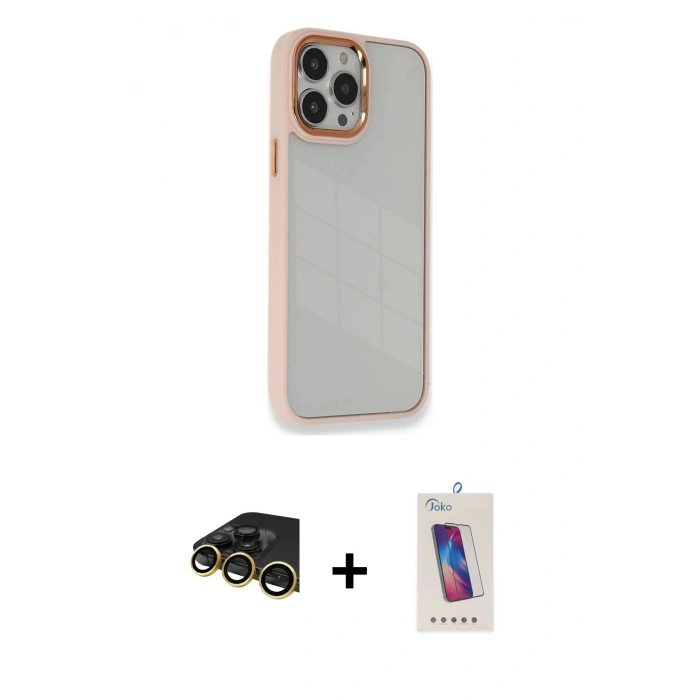 MARSİLYAN™- iPhone 14 Pro Max Kılıf Eksen Doku Prime - Siyah Joko 5D Cam + Raze Metal Kamera Lens - GD