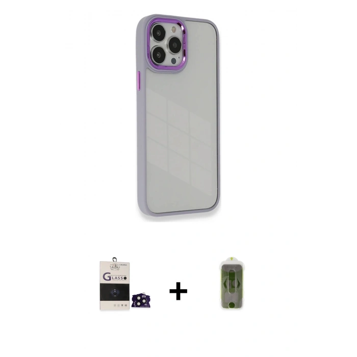 MARSİLYAN™- iPhone 14 Pro Max Kılıf Eksen Doku Prime - Siyah Joko Magic 5D Hayalet Cam + Bilvis Titan Kamera Lens - SH