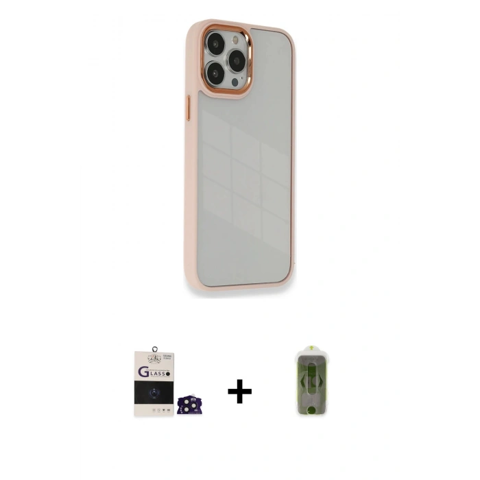 MARSİLYAN™- iPhone 14 Pro Max Kılıf Eksen Doku Prime - Siyah Joko Magic 5D Hayalet Cam + Bilvis Titan Kamera Lens - DNMR