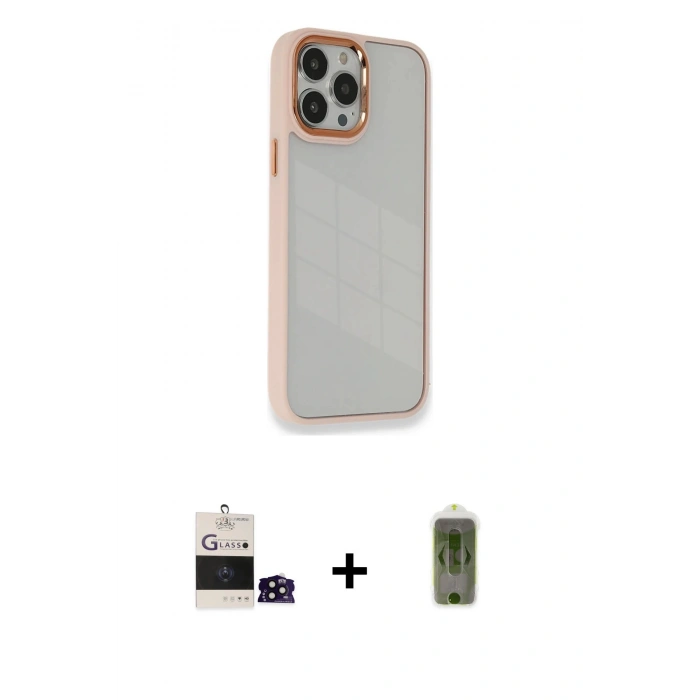 MARSİLYAN™- iPhone 14 Pro Max Kılıf Eksen Doku Prime - Siyah Joko Magic 5D Hayalet Cam + Bilvis Titan Kamera Lens - SH