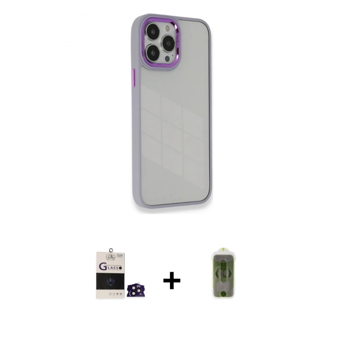 MARSİLYAN™- iPhone 14 Pro Max Kılıf Eksen Doku Prime - Siyah Joko Magic 5D Hayalet Cam + Bilvis Titan Kamera Lens - DNMR