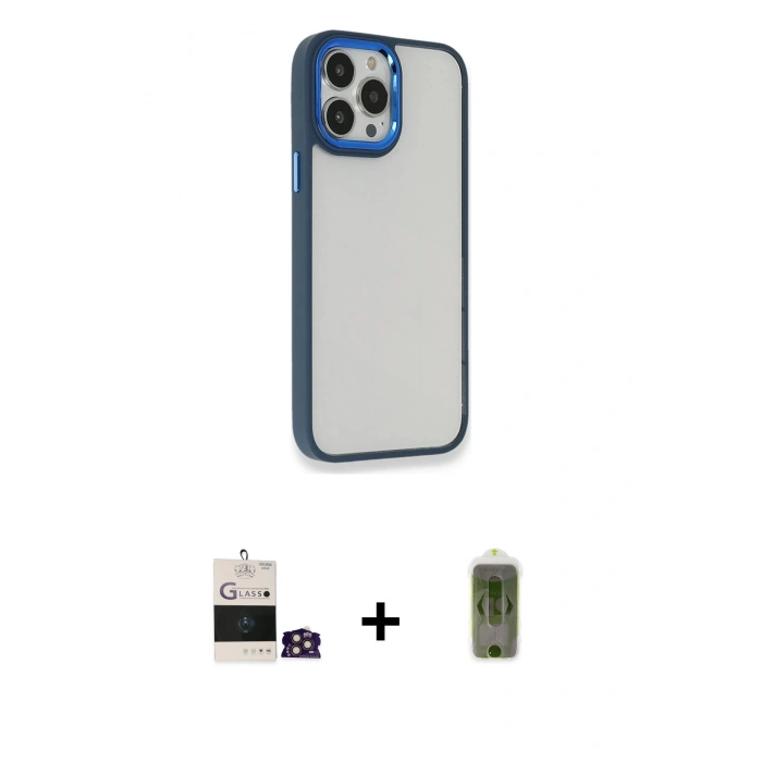 MARSİLYAN™- iPhone 14 Pro Max Kılıf Eksen Doku Prime - Siyah Joko Magic 5D Hayalet Cam + Bilvis Titan Kamera Lens - GD