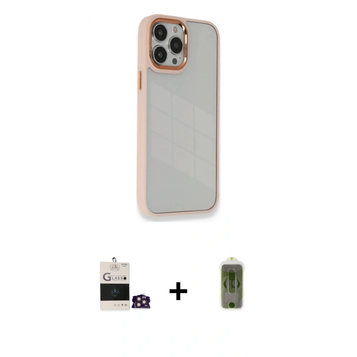 MARSİLYAN™- iPhone 14 Pro Max Kılıf Eksen Doku Prime - Siyah Joko Magic 5D Hayalet Cam + Bilvis Titan Kamera Lens - GD