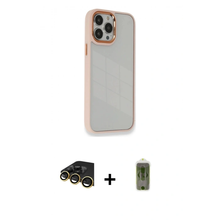 MARSİLYAN™- iPhone 14 Pro Max Kılıf Eksen Doku Prime - Siyah Joko Magic 5D Hayalet Cam + Gold Raze Metal Kamera Lens