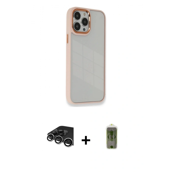 MARSİLYAN™- iPhone 14 Pro Max Kılıf Eksen Doku Prime - Siyah Joko Magic 5D Hayalet Cam + Raze Metal Kamera Lens - GS
