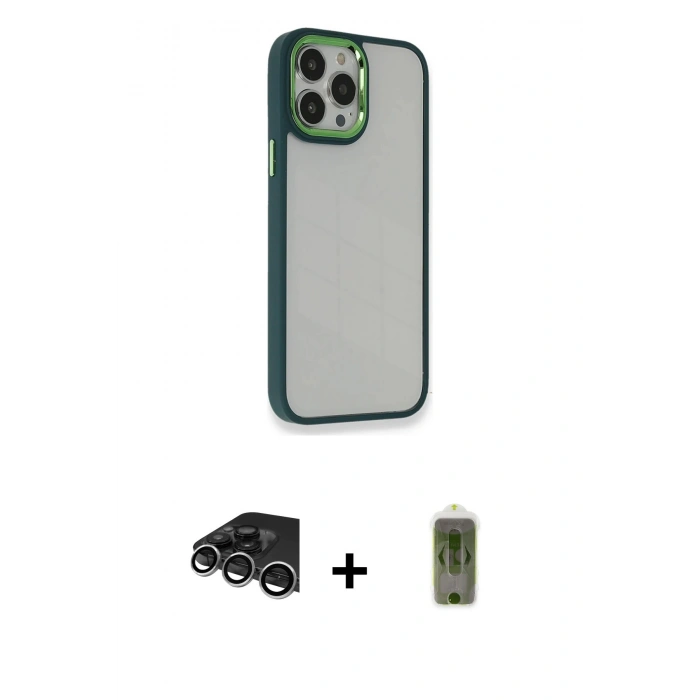 MARSİLYAN™- iPhone 14 Pro Max Kılıf Eksen Doku Prime - Siyah Joko Magic 5D Hayalet Cam + Raze Metal Kamera Lens - GS