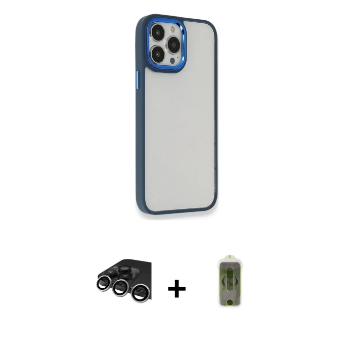 MARSİLYAN™- iPhone 14 Pro Max Kılıf Eksen Doku Prime - Siyah Joko Magic 5D Hayalet Cam + Raze Metal Kamera Lens - GS