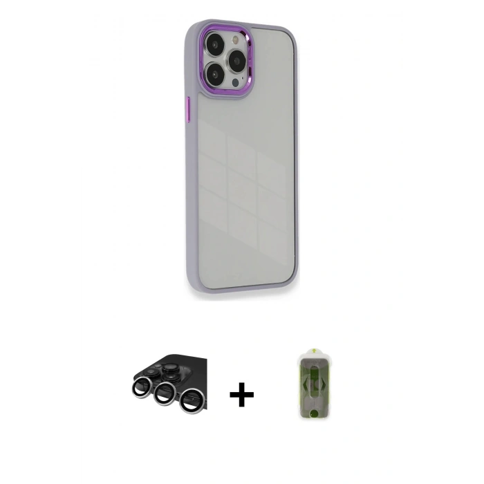 MARSİLYAN™- iPhone 14 Pro Max Kılıf Eksen Doku Prime - Siyah Joko Magic 5D Hayalet Cam + Raze Metal Kamera Lens - GS