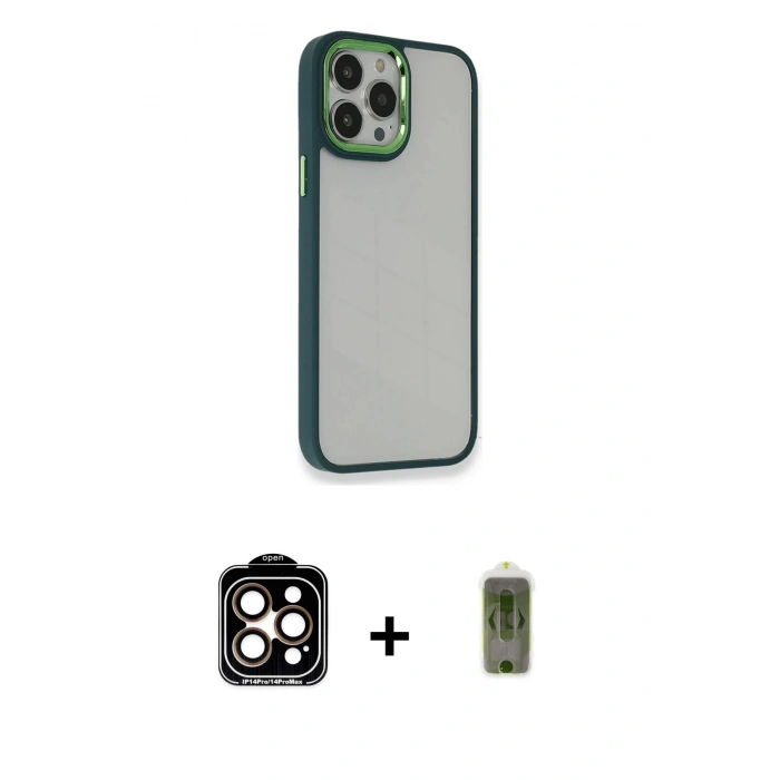 MARSİLYAN™- iPhone 14 Pro Max Kılıf Eksen Doku Prime - Siyah Joko Magic 5D Hayalet Cam + PVD Metal Kamera Lens - TU