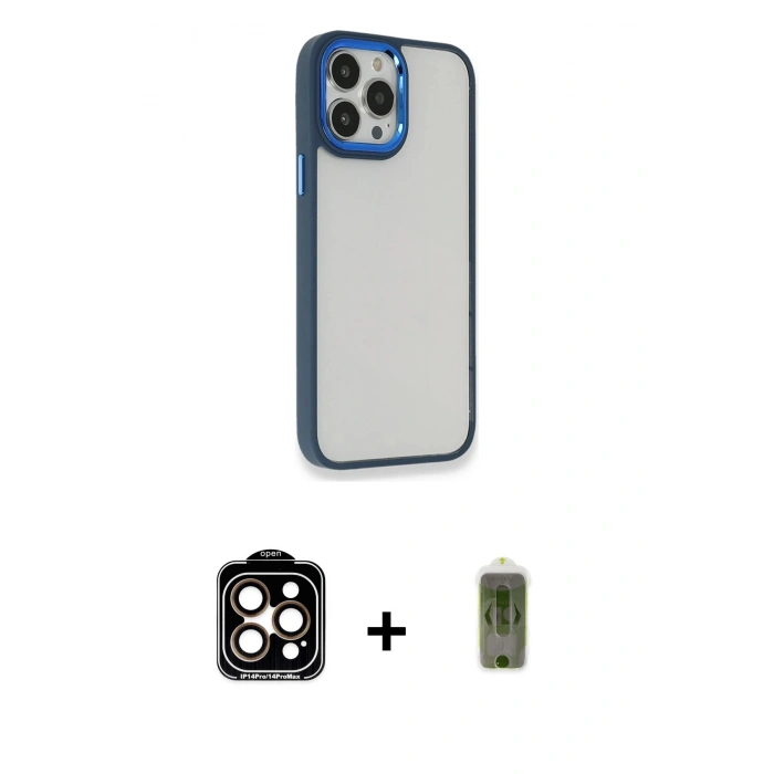 MARSİLYAN™- iPhone 14 Pro Max Kılıf Eksen Doku Prime - Siyah Joko Magic 5D Hayalet Cam + PVD Metal Kamera Lens - TU