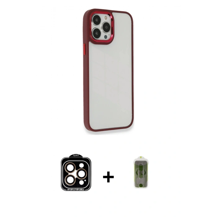MARSİLYAN™- iPhone 14 Pro Max Kılıf Eksen Doku Prime - Siyah Joko Magic 5D Hayalet Cam + PVD Metal Kamera Lens - TU