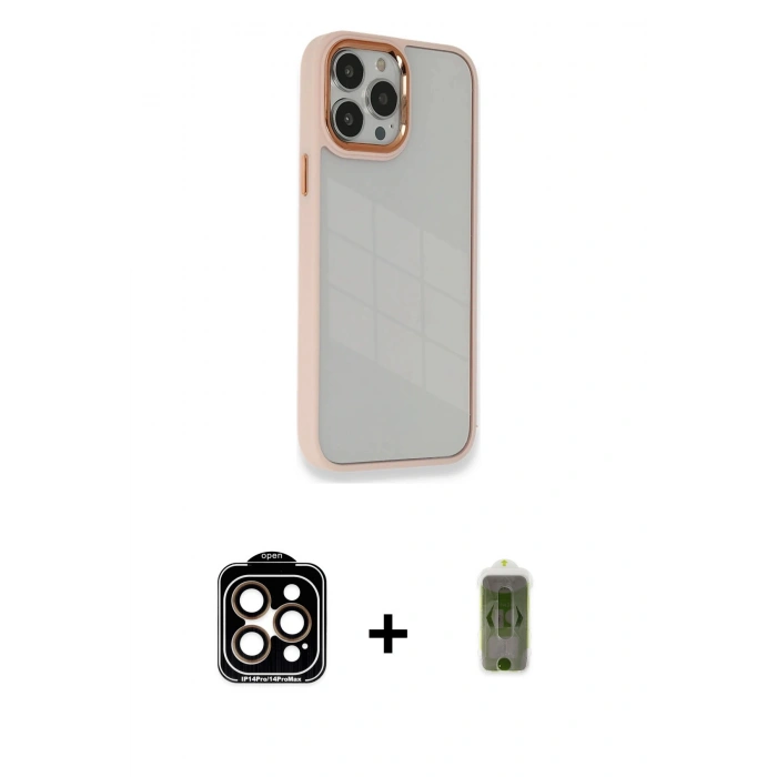 MARSİLYAN™- iPhone 14 Pro Max Kılıf Eksen Doku Prime - Siyah Joko Magic 5D Hayalet Cam + PVD Metal Kamera Lens - TU