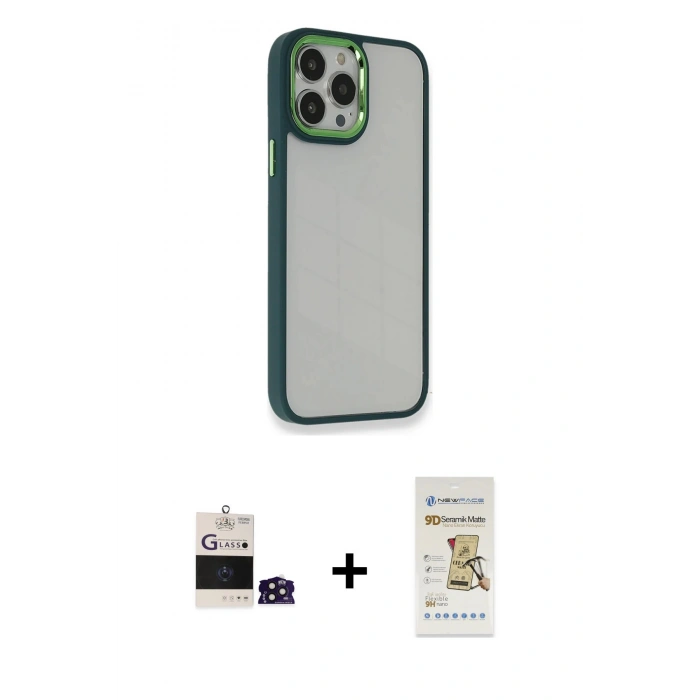 MARSİLYAN™- iPhone 14 Pro Max Kılıf Eksen Doku Prime - Siyah Mat Seramik Nano Ekran Koruyucu + Bilvis Titan Kamera Lens - DNMR