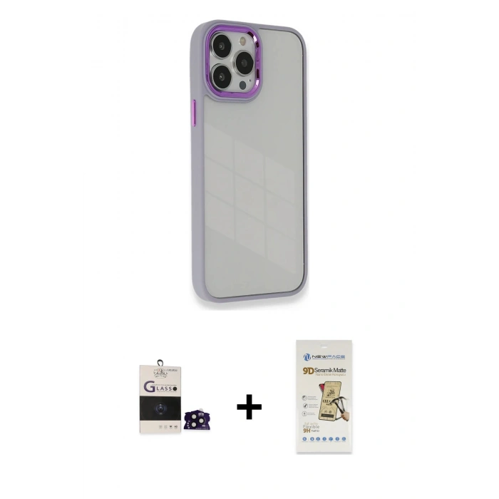 MARSİLYAN™- iPhone 14 Pro Max Kılıf Eksen Doku Prime - Siyah Mat Seramik Nano Ekran Koruyucu + Bilvis Titan Kamera Lens - SH