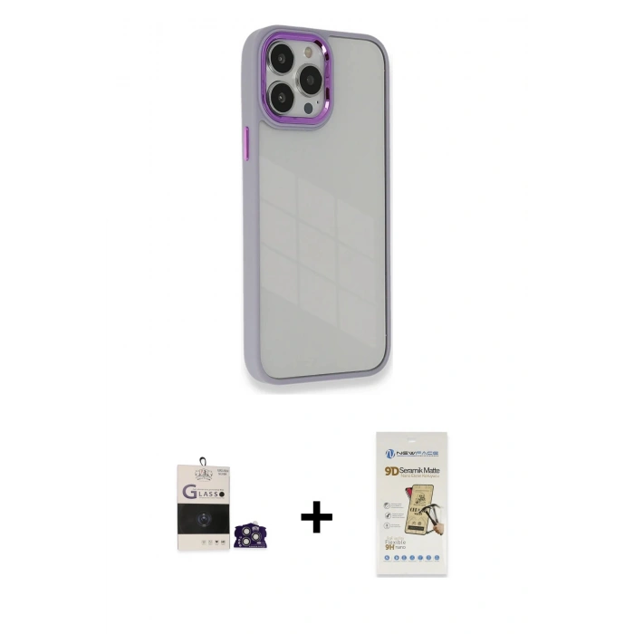 MARSİLYAN™- iPhone 14 Pro Max Kılıf Eksen Doku Prime - Siyah Mat Seramik Nano Ekran Koruyucu + Bilvis Titan Kamera Lens - GS