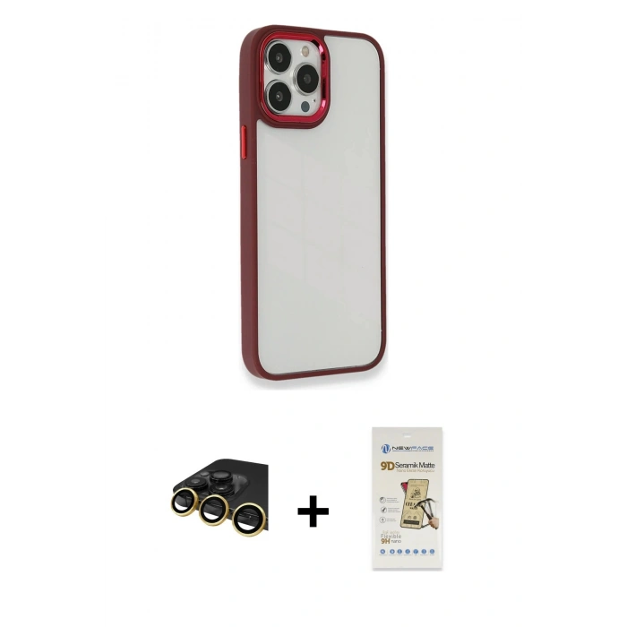 MARSİLYAN™- iPhone 14 Pro Max Kılıf Eksen Doku Prime - Siyah Mat Seramik Nano Ekran Koruyucu + Raze Metal Kamera Lens - GD